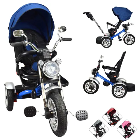 Triciclo para Niños Asiento Reclinable Giratorio 360 Luz y Sonido Llantas de Goma