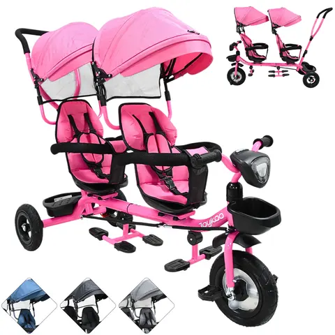 Triciclo Doble para Niños Asiento Giratorio Gemelar Luz Sonido Cinturón de Seguridad Llantas de Goma Apto a partir de 1 Año