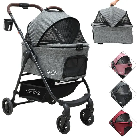 Carriola para Mascotas Cochecito para Perros y Gatos Pequeños - Medianos Transportadora Extraíble Ligera y Plegable con Freno