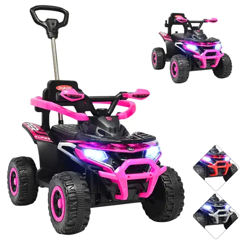 Montable Electrico para Niños Híbrido con Bastón Dirigible y Pedal Acelerador Barras de Seguridad Luces Batería 6v