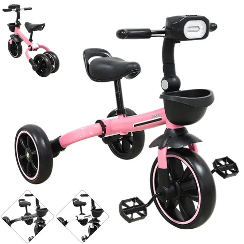 Triciclo 3 en 1 Plegable para Niños Convertible a Bicicleta y Balance Bike Luz Sonido Apto a partir de 2 Años o Hasta 25 kg
