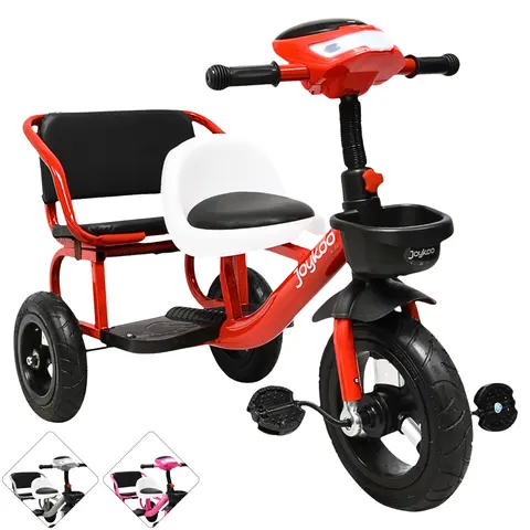 Triciclo para Niños Dos Asientos Torreta con Luz y Sonido Ruedas de Goma Apto a partir de 2 Años