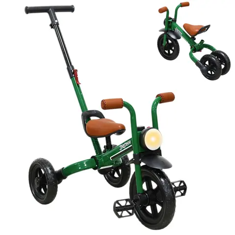 Triciclo 3 en 1 para Niños con Bastón, Bici y Bicicleta de Balance Plegable Torreta con Luz Soporta hasta 25 kg