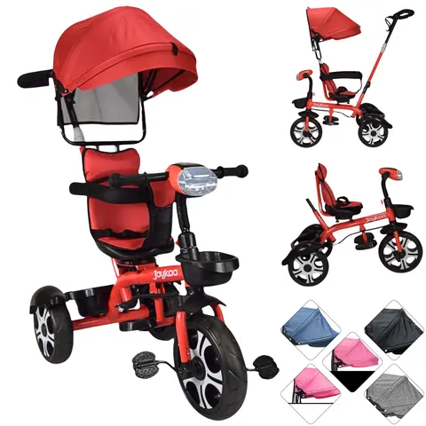 Triciclo Evolutivo para Niños Giratorio 360 con Luz y Sonido Ruedas de Eva Toldo y Bastón de Empuje