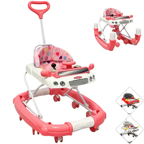 Andadera para Bebé Mecedora Luz y Sonido Diseño de Carrito Bastón Dirigible Alturas Ajustables Plegable Ruedas de Goma